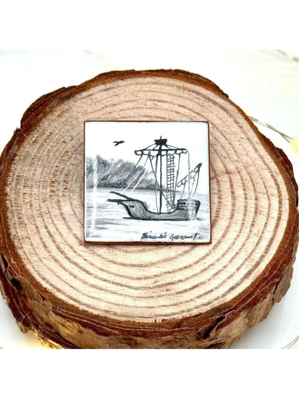 Enamel Brooch – Ship Scene, Signed Bérubé Garant